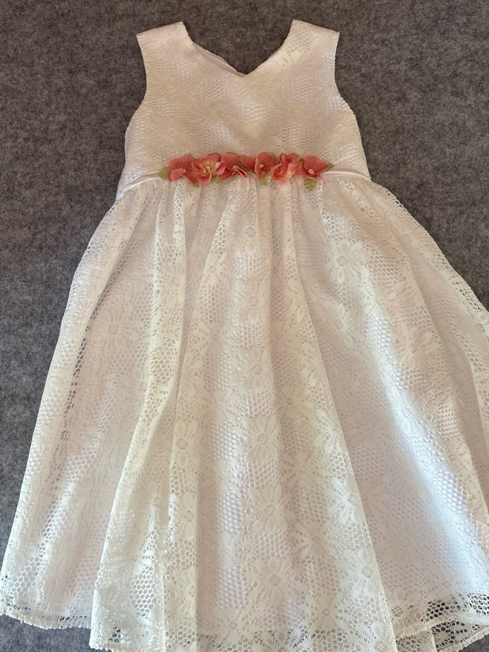 Laura Ashley Ivory Lace Dress with Coral Floral Waistband